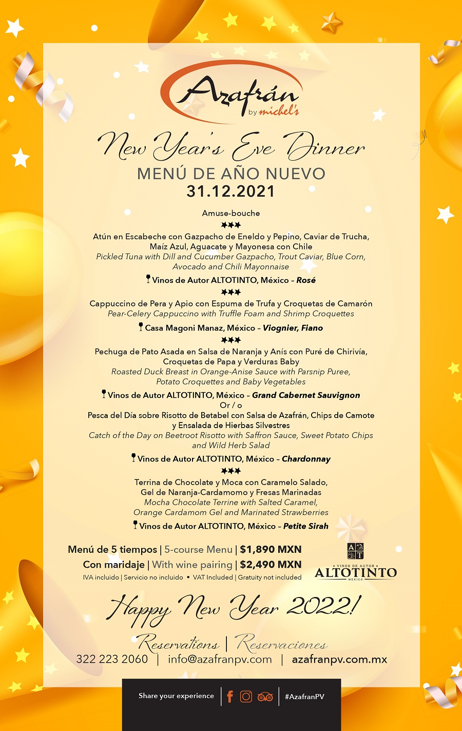 Disfruta de una Exquisita Cena de Año Nuevo en los Restaurantes de